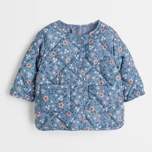 H&M Spring Puffer Quilted Lined Floral Jacket Size 18 mos Blue Pink Snap Pockets